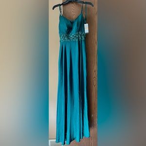 Juniors' Size 3 Embellished-Waist Stretch Satin Gown